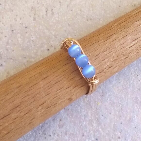 Periwinkle Blue Catseye Beaded Handmade Ring!  Dainty but Sturdy Everyday Wear - Picture 2 of 7